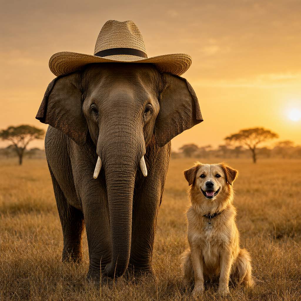 Rode olifant met een hoed